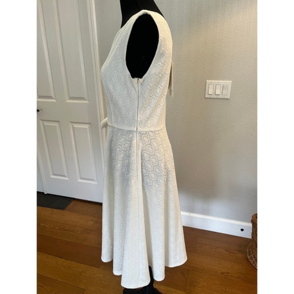 NWT Retro Lace Swing Dress Ivory Bow Waist Boat Neck A Line Bridal Cocktail M - Picture 13 of 17